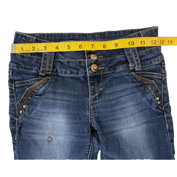 I&M Jeans Womens 4 Blue Skinny Mid Rise Stretch Denim Button Studded Pocket USA - Picture 4 of 8